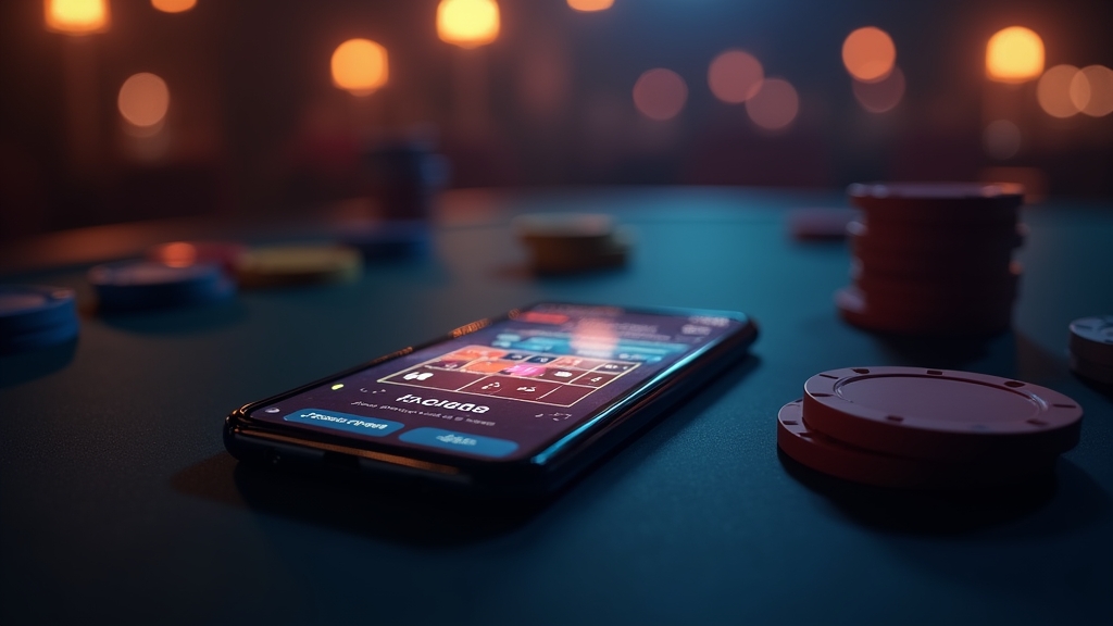 Móvil con app de casino fluida en un entorno oscuro y elegante