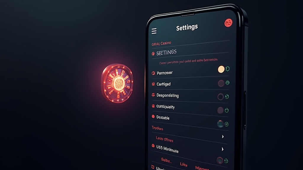 Pantalla de ajustes y permisos junto a una app de casino en móvil
